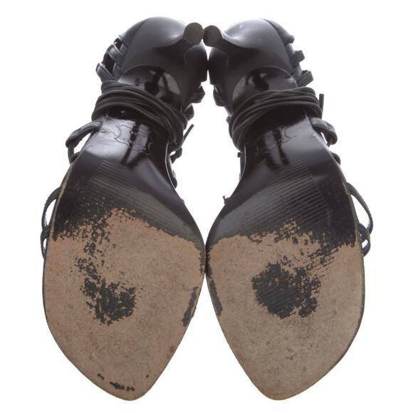 Stuart Weitzman Leather T Strap Black Y2K Whisygoth Womens Heels Size 6 - Picture 4 of 4